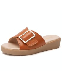 Casual Simple Non-slip Wear-resistant Square Buckle Beach Slippers Sandals for Women (Color:Orange Size:38)