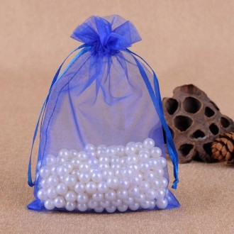 100 PCS Gift Bags Jewelry Organza Bag Wedding Birthday Party Drawable Pouches, Gift Bag Size:7X9cm(Sapphire Blue)