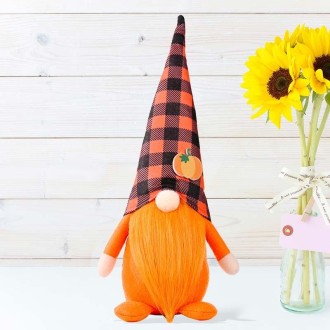 Pumpkin Maple Leaf No Face Standing Doll Decoration Shopping Mall Home Thanksgiving Halloween Decoration(Plaid Hat)