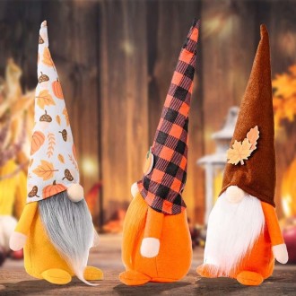 Pumpkin Maple Leaf No Face Standing Doll Decoration Shopping Mall Home Thanksgiving Halloween Decoration(Plaid Hat)