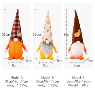 Pumpkin Maple Leaf No Face Standing Doll Decoration Shopping Mall Home Thanksgiving Halloween Decoration(Plaid Hat)