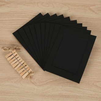 10pcs /Set DIY Photo Gallery Wall Mounted Paper Photo Frame With Twine Clip, Size: 6 inch(Black)