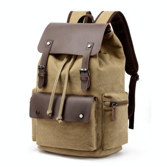 Canvas Leisure Backpack Computer Bag Student School Bag(Khaki)