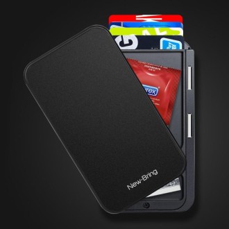 New-Bring Metal Card Holder RFID Anti-Theft Magnetic Automatic Shift Business Card Sase Waterproof Wallet, Colour: Black