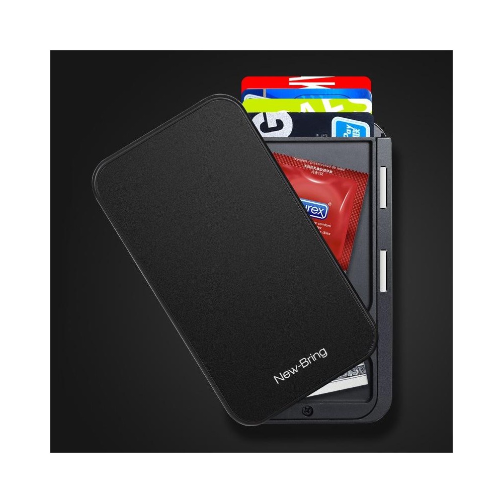 New-Bring Metal Card Holder RFID Anti-Theft Magnetic Automatic Shift Business Card Sase Waterproof Wallet, Colour: Black