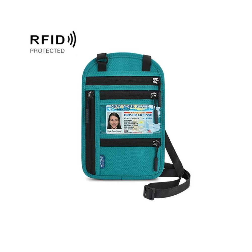 RFID Multi-Function Halter Passport Bag Certificate Protection Cover(Lake Blue)