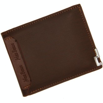 MenBense Short Fashion Leisure Iron Side Pumping Card Clip Wallet(Light Brown)