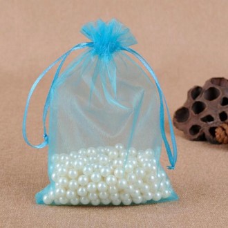 100 PCS Gift Bags Jewelry Organza Bag Wedding Birthday Party Drawable Pouches, Gift Bag Size:20x30cm(Lake Blue)