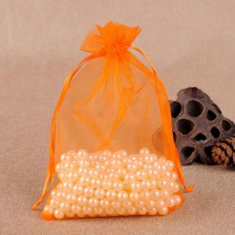 100 PCS Gift Bags Jewelry Organza Bag Wedding Birthday Party Drawable Pouches, Gift Bag Size:7X9cm(Orange)