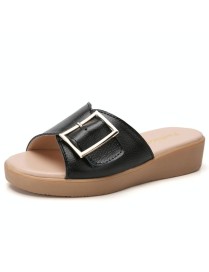 Casual Simple Non-slip Wear-resistant Square Buckle Beach Slippers Sandals for Women (Color:Black Size:39)
