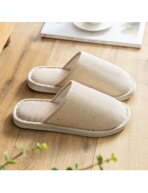 Autumn Winter House Slippers Striped Linen Non-Slip Soft Underside Cotton Flat Shoes, Size: 36-37(Beige)