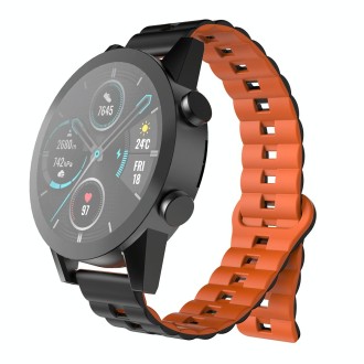 22mm Reverse Buckle Two Color Magnetic Silicone Watch Band(Black+Orange)