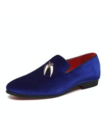 Casual Sickle Suede Men Shoes Flat Slip-on Pointed Toe Dress Shoes Loafer, Size:40(Blue)