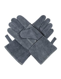 Cowhide BBQ Gloves Thickened Anti-hot Oven Welding Protection Gloves, Specification: A2416 14 inch Gray