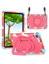 For iPad mini 6 Silicone + PC Bracelet Holder Tablet Case(Camouflage + Rose Red)