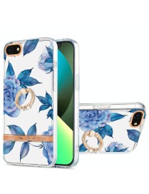 For iPhone SE 2022 / SE 2020 / 8 / 7 Ring IMD Flowers TPU Phone Case(Blue Peony)