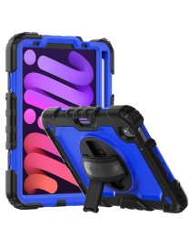 For iPad mini 6 Shockproof Silicone + PC Protective Tablet Case with Holder & Shoulder Strap & Pen Slot(Blue + Black)