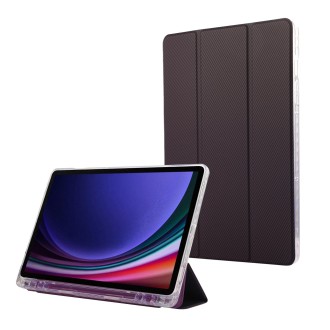 For Samsung Galaxy Tab S9 / S9 FE Carbon Fiber Clear Acrylic 3-Fold Leather Tablet Case(Purple)