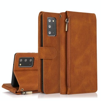 For Samsung Galaxy Note20 Skin-feel Crazy Horse Texture Zipper Wallet Bag Horizontal Flip Leather Case with Holder & Card Slots 