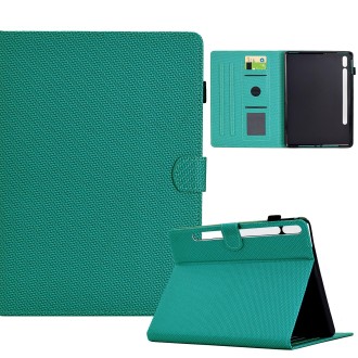 For Samsung Galaxy Tab S9 / S9 FE Solid Color Fiber Texture Smart Tablet Leather Case(Lake Green)