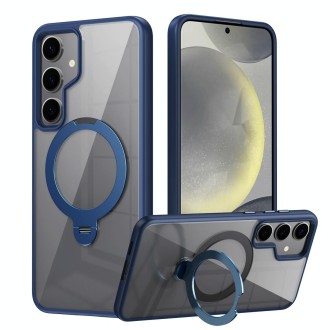 For Samsung Galaxy S24+ 5G Transparent MagSafe Magnetic Rotating Ring Holder Phone Case(Blue)