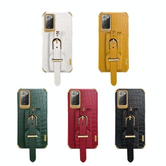 For Samsung Galaxy Note20 Electroplated TPU Crocodile Pattern Leather Case with Wrist Strap(Green)