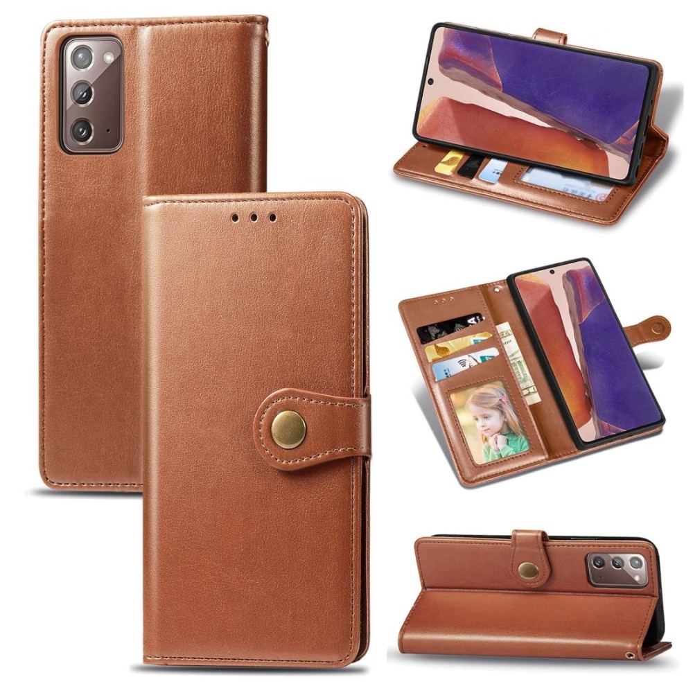 For Samsung Galaxy Note 20 Retro Solid Color Leather Buckle Phone Case with Lanyard & Photo Frame & Card Slot & Wallet & Stand F