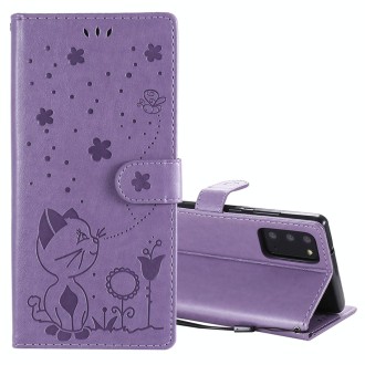 For Samsung Galaxy Note 20 Cat Bee Embossing Pattern Shockproof Horizontal Flip Leather Case with Holder & Card Slots & Wallet(P