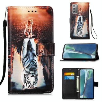 For Samsung Galaxy Note20 Colored Drawing Pattern Plain Weave Horizontal Flip Leather Case with Holder & Card Slot & Wallet & La