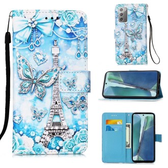 For Samsung Galaxy Note20 Colored Drawing Pattern Plain Weave Horizontal Flip Leather Case with Holder & Card Slot & Wallet & La