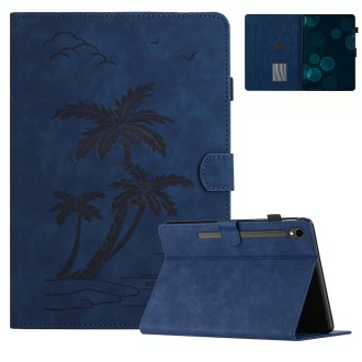 For Samsung Galaxy Tab S9 X710/X716B/X718U Coconut Tree Embossed Smart Leather Tablet Case(Blue)