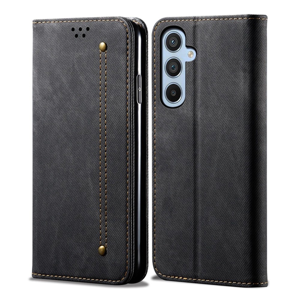 For Samsung Galaxy S23 FE 5G Denim Texture Casual Style Horizontal Flip Leather Case(Black)