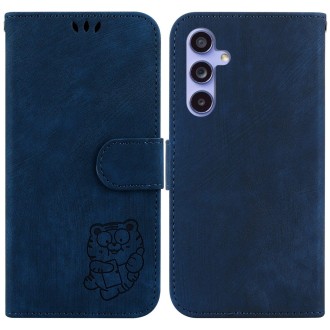 For Samsung Galaxy S23 FE 5G Little Tiger Embossed Leather Phone Case(Dark Blue)