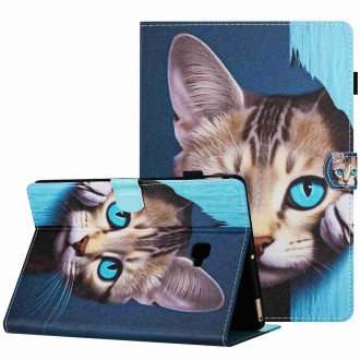 For Samsung Galaxy Tab A 10.1 T580 Painted Pattern Stitching Smart Leather Tablet Case(Blue Cat)