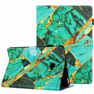 For Samsung Galaxy Tab A 10.1 T580 Marble Pattern Stitching Smart Leather Tablet Case(Gold Green)