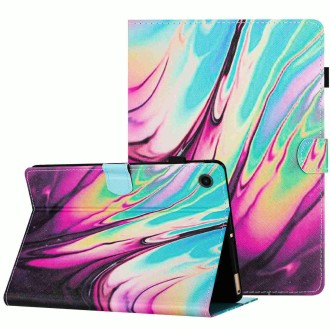 For Samsung Galaxy Tab A9+ Marble Pattern Stitching Smart Leather Tablet Case(Rose Blue)