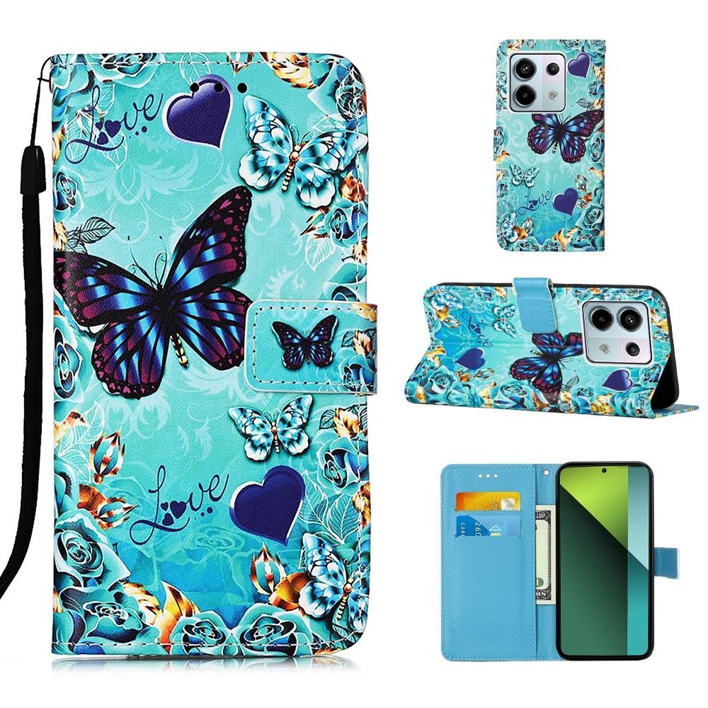 For Xiaomi Redmi Note 13 Pro 5G Global Colored Drawing Pattern Plain Weave Leather Phone Case(Caring Butterfly)