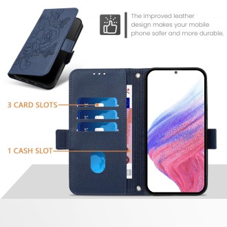 For Redmi Note 13 Pro 5G Global Embossed Rose RFID Anti-theft Leather Phone Case(Dark Blue)