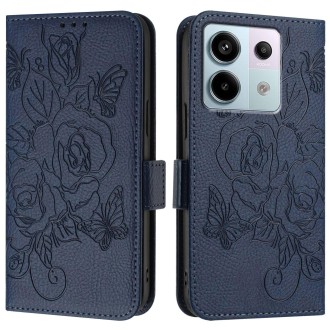 For Redmi Note 13 Pro 5G Global Embossed Rose RFID Anti-theft Leather Phone Case(Dark Blue)