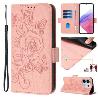 For Redmi Note 13 Pro 5G Global Embossed Rose RFID Anti-theft Leather Phone Case(Pink)