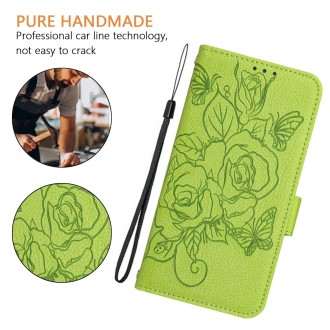 For Redmi Note 13 Pro 4G Global Embossed Rose RFID Anti-theft Leather Phone Case(Green)