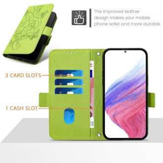 For Redmi Note 13 Pro 4G Global Embossed Rose RFID Anti-theft Leather Phone Case(Green)