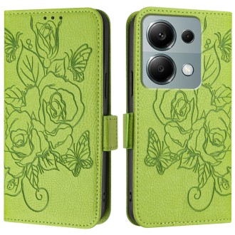 For Redmi Note 13 Pro 4G Global Embossed Rose RFID Anti-theft Leather Phone Case(Green)