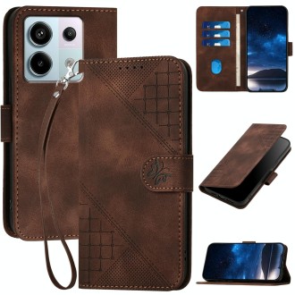 For Redmi Note 13 Pro 5G YX0080 Grid Butterfly Embossed Pattern Flip Leather Phone Case with Lanyard(Coffee)