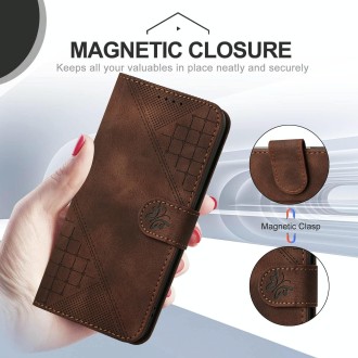 For Redmi Note 13 Pro 5G YX0080 Grid Butterfly Embossed Pattern Flip Leather Phone Case with Lanyard(Coffee)