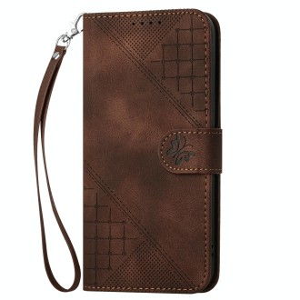 For Redmi Note 13 Pro 5G YX0080 Grid Butterfly Embossed Pattern Flip Leather Phone Case with Lanyard(Coffee)