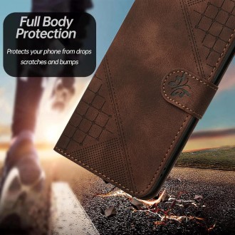 For Redmi Note 13 Pro 5G YX0080 Grid Butterfly Embossed Pattern Flip Leather Phone Case with Lanyard(Coffee)