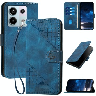 For Redmi Note 13 Pro 5G YX0080 Grid Butterfly Embossed Pattern Flip Leather Phone Case with Lanyard(Dark Blue)