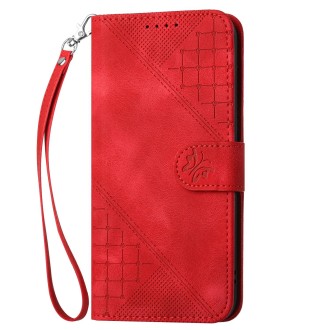 For Redmi Note 13 Pro 5G YX0080 Grid Butterfly Embossed Pattern Flip Leather Phone Case with Lanyard(Red)