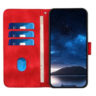 For Redmi Note 13 Pro 5G YX0080 Grid Butterfly Embossed Pattern Flip Leather Phone Case with Lanyard(Red)